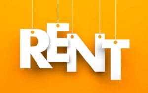 The word RENT on an orange background