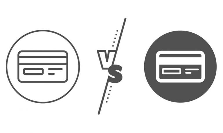 Credit VS Debit concept with credit on one side of line and debit on other