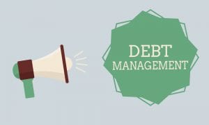 Illustration of megaphone with words Debt Management next to it
