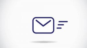Minimalist email sent icon on white background with shadow underneath