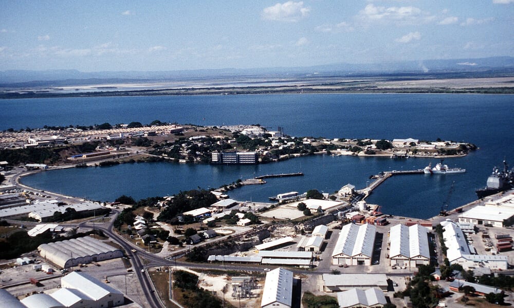 Aerial view of the U.S. Naval Station Guantanamo Bay's windward side looking southwest