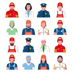 Illustrated picture of types of public services employees in uniform