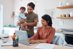 Family working on a finance budget on the computer